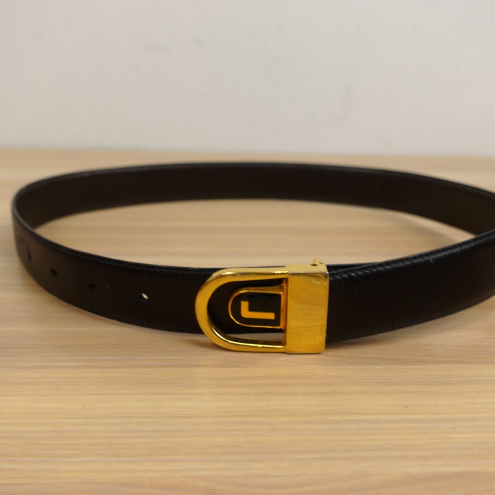 Lancel Paris VINTAGE Italian Leather Belt XS 28 70 Black Gold Logo Buckle Luxury